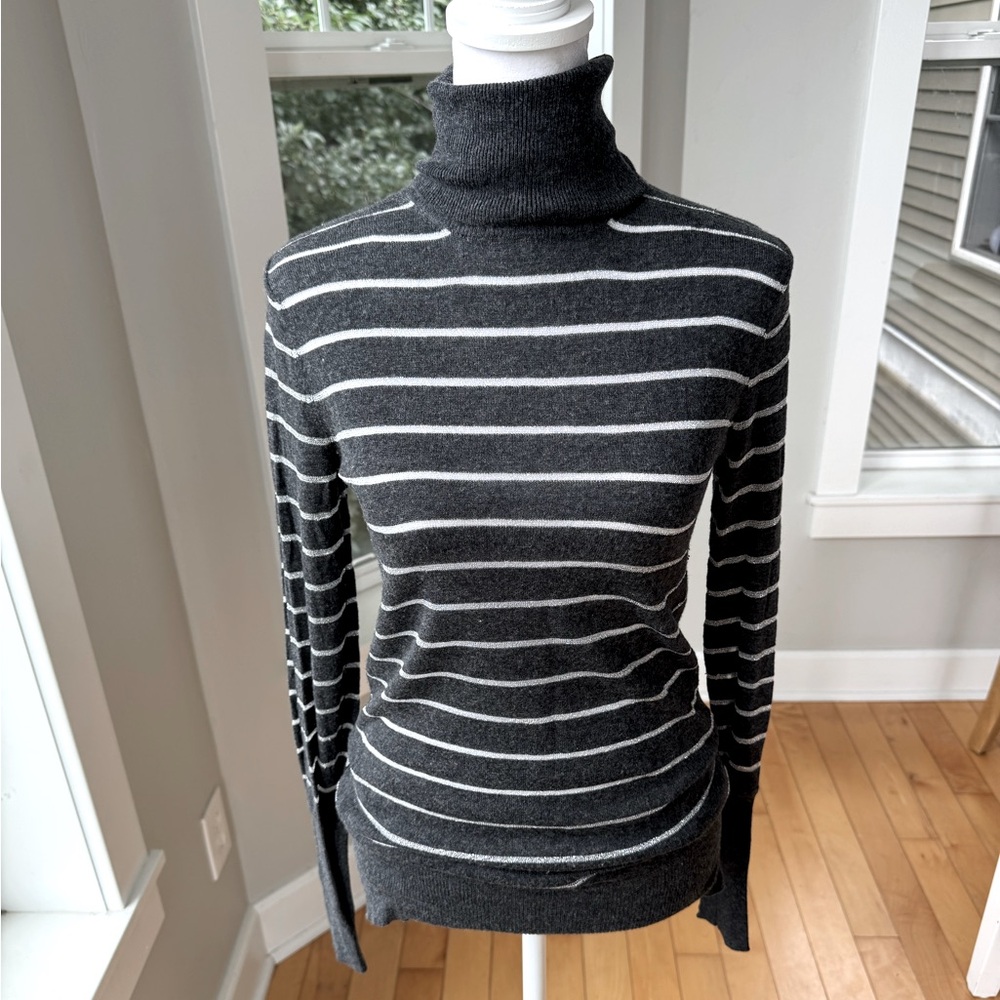 Express Charcoal Gray Silver Stripe Turtleneck Sweater Holiday Fall Size Small
